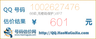 QQ号码1002627476值601元