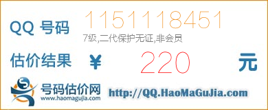 QQ号码1151118451值220元