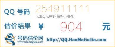 QQ号码254911111值904元