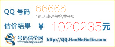 QQ号码66666值1020235元