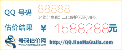 QQ号码88888值1588288元